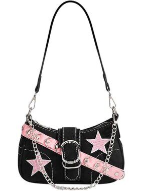 Cute Y2k Purse for Women, Star Embroidery Pattern with Chain Strap Shoulder Bag,